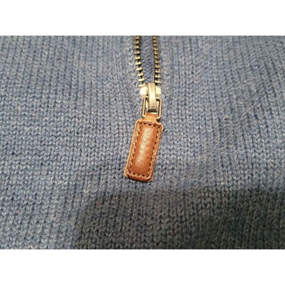 Polo Ralph Lauren Sweater Men L Blue 1/4 Zip Pullover Pony Leather Pull Cotton - Picture 4 of 13